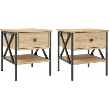 Noční stolek Industriální noční stolky dub sonoma, 40x42x45 cm, dřevotříska/železo