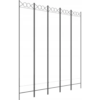 Paraván Paraván 5dílný z látky a železa, bílý, 200x220 cm, skládací