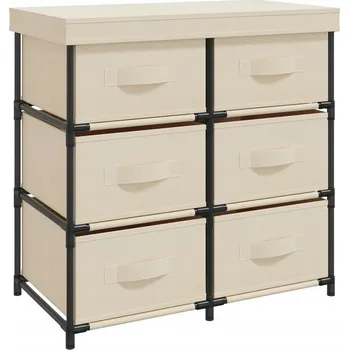 Komoda Skříňka se 6 zásuvkami, ocel a krémová látka, 55x29x55 cm