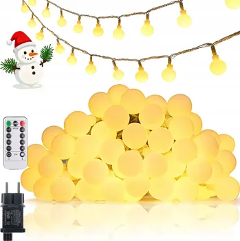 Vánoční dekorace 100 LED kuliček Vánoční osvětlení na stromeček, zahradní dekorace 15 m, teplá bílá