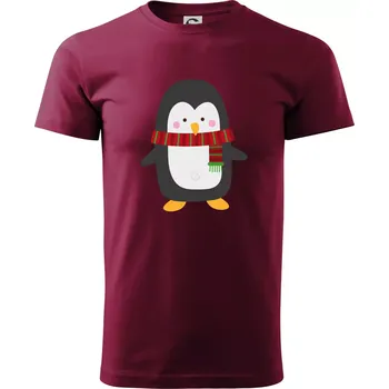 Pánské tričko Tučňák se šálou - Klasické pánské triko vyšší gramáže - XL ( Garnet )