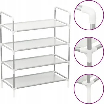 Stojan na boty se 4 policemi, kov/netkaná textilie, stříbrný, 60x29x71 cm