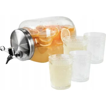 Sklenice SKLENICE S KOHOUTKEM 4 L + 4 SKLENICE NA VODU LIMONÁDOVÉ DŽUSY