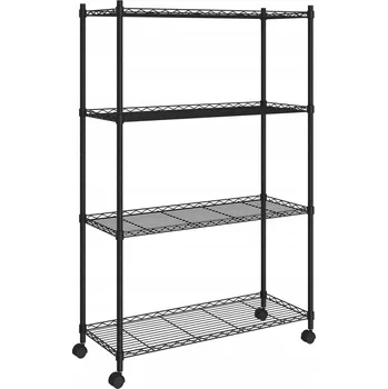 regál Drátěný regál na kolečkách, černý, 90x35x142 cm, 4 police