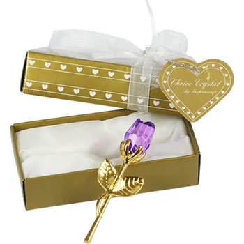 umělá květina Umělá křišťálová růže se zlatým stonkem v dárkové krabičce 9 x 3 cm, zlatá krabička 3 x 5,5 x 12 cm fialová
