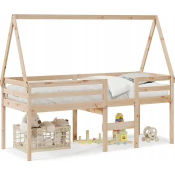 Postel Vysoká dětská postel se stříškou z masivního borovicového dřeva 195,5x95,5x89 cm