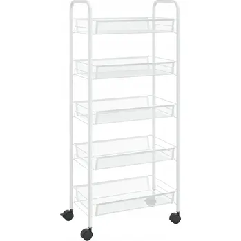 Konferenční stolek 5-PATROVÝ kuchyňský vozík bílý 46x26x105 cm kovový