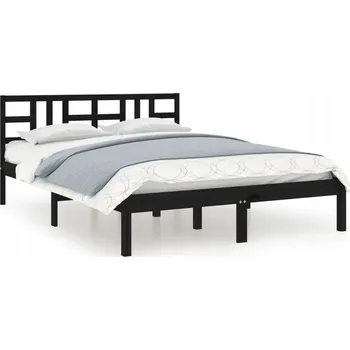 Postel Černý rám postele z masivního borovicového dřeva 195,5 x 145,5 x 31 cm