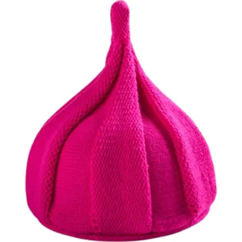 Čepice Dámská zimní špičatá pletená čepice 22×33 cm 100% akryl Jednobarevná spirálová čepice s květinovým vzorem Měkká elastická teplá čepice 11 barev růžová