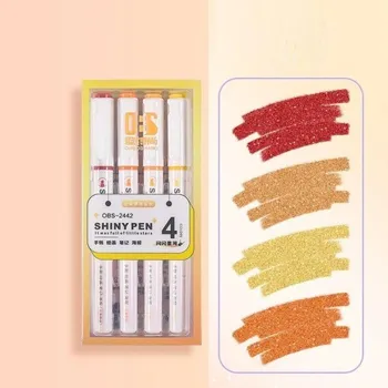 Sada 4 ks třpytkových fixů zvýrazňovačů Třpytivé fixy pro kreativní psaní a kreslení Unikátní design pro umělecké projekty oranžová
