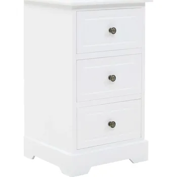 Noční stolek Noční Stolek Bílý se 3 zásuvkami, MDF/Borovicové dřevo, 35x32x59 cm