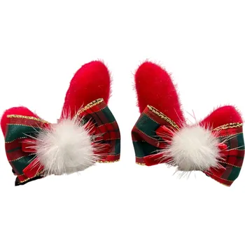 Vánoce Vánoční sponky do vlasů Sobí ouška s mašlí a bambulkou Stylový doplněk pro sváteční účes a zimní Vánoční atmosféru červená