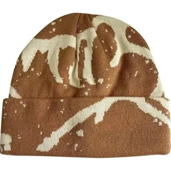 Čepice Zimní pletená čepice s potiskem písmen Akrylová teplá čepice 56–58 cm Módní hip hopová unisex čepice Ležérní sportovní čepice pro muže i ženy hnědá