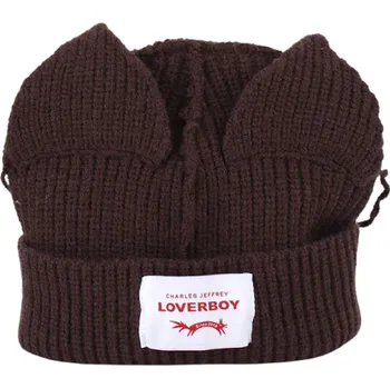 Čepice Zimní pletená čepice Skullies s kočičími ušima Háčkovaný unisex klobouk 55–60 cm Teplá módní hip-hop čepice Kostýmní zimní doplněk Vánoční dárek hnědá
