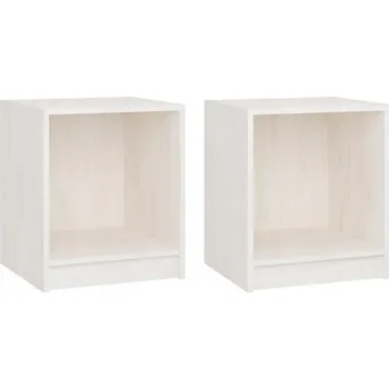 Noční stolek Bílé Dřevěné Noční Stolky z Masivního Borovicového Dřeva 35,5x33,5x41,5 cm