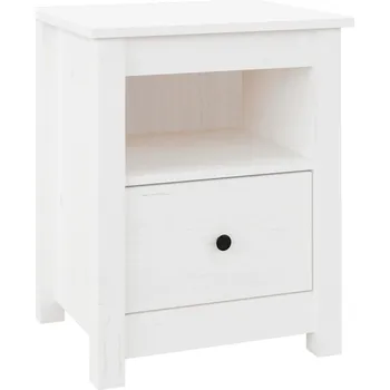 Noční stolek Noční stolek z masivního borovicového dřeva, bílý, 40x35x49 cm