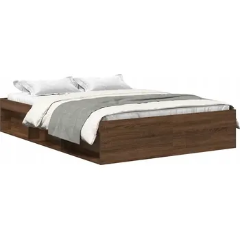 Postel Rám postele hnědý dub 203 x 143 x 35 cm se 6 přihrádkami