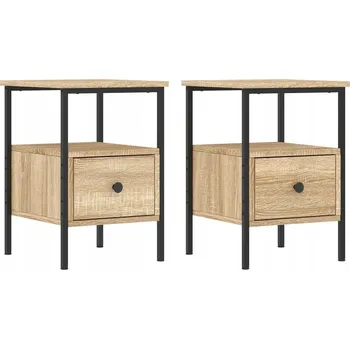 Noční stolek Noční stolek z dřevotřísky a železný rám, dub sonoma, 34x36x