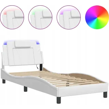 Postel Rám postele s LED podsvícením čela, bílá, 218 x 95 x 74,5 cm