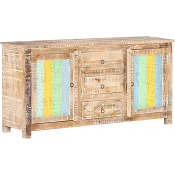 Komoda Dřevěná vintage skříňka z akácie, 2 dvířka, 3 zásuvky, 151x40x75 cm