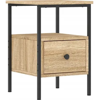 Noční stolek Noční stolek z materiálu na bázi dřeva a železným rámem, dub sonoma, 34x36