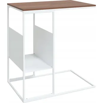Konferenční stolek Boční stolek ve tvaru písmene, bílo-hnědý, 55 x 36 x 59,5 cm