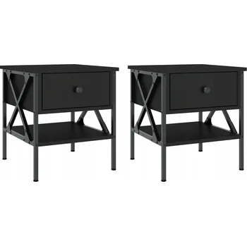 Noční stolek Industriální noční stolky, černé, dřevotříska, železo, 40x42x45 cm