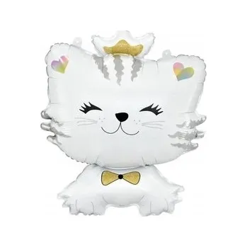 Foliový balónek Bílý KOTEK v koruně Kočka Narozeniny Party 39x49 Cm