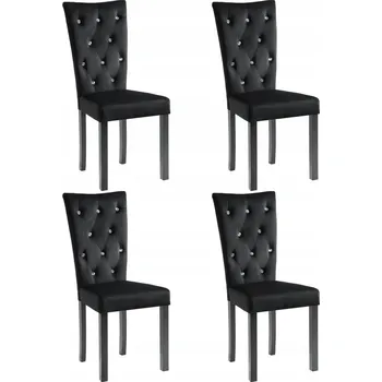 Jídelní židle Sada 4 Černých Jídelních Židlí Samet Prošívaný Křišťály 43x51x98 cm