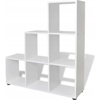 Knihovna Schodovitý regál s 6 otevřenými policemi, bílý, 104x29x107 cm