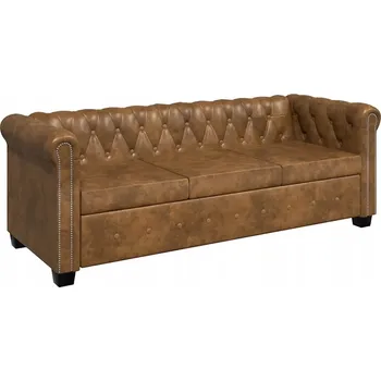 Pohovka Třímístná pohovka Chesterfield prošívaná s knoflíky, hnědá, 200,5x76x70 cm