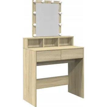 Toaletní stolek Toaletní Stolek se zrcadlem a LED osvětlením, 2 zásuvky, 3 police, dub Sonoma