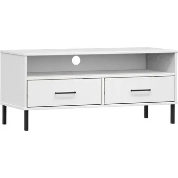 Televizní stolek TV stolek OSLO z masivního borovicového dřeva, bílý, 106x40x46,5 cm