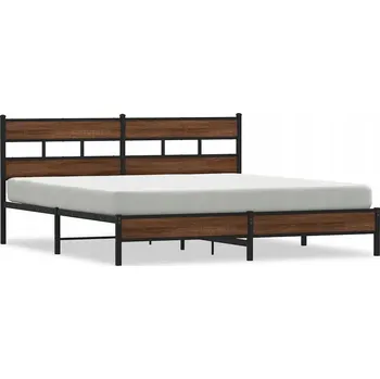 Postel Rám postele ocelový, hnědý dub, 207 x 187 x 91,5 cm