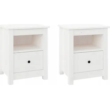 Konferenční stolek Sada 2 bílých nočních stolků z masivního borovicového dřeva 40x35x49 cm