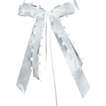 Sada 10 ks svatebních mašliček 21x12,5 cm Bílé dekorativní stuhy s květinovým okrajem Výzdoba auta, židlí, dárků nebo slavnostního stolu