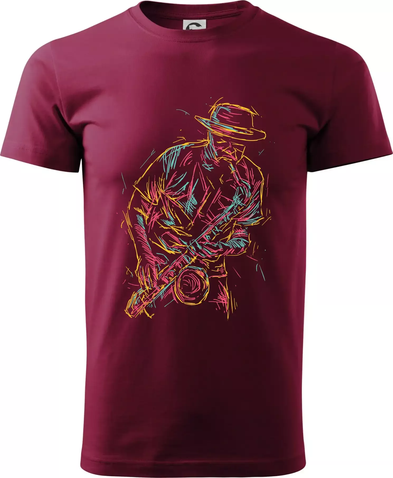 Jazz saxofon splash - Klasické pánské triko vyšší gramáže - XS ( Garnet )