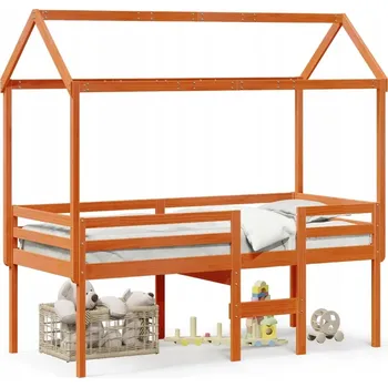 Postel Vysoká dětská postel s baldachýnem z masivního borovicového dřeva, voskovaná hnědá 20