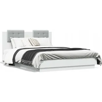 Postel Rám postele s čelem, bílý, světle šedý, 193 x 138 x 84 cm