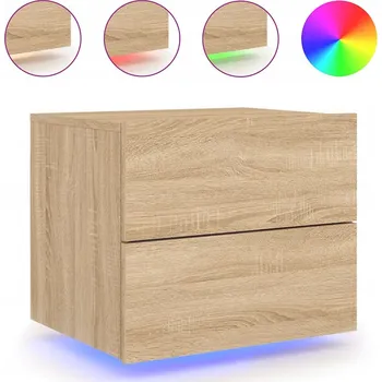 Noční stolek Závěsný Noční stolek s LED RGB osvětlením, dub sonoma, 50x39x41 cm