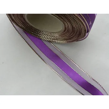 Stuha vánoční s atlasovým proužkem fialová 25mm