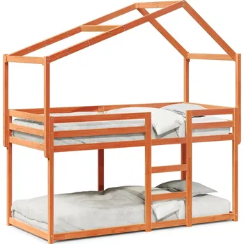 Dětská postel Patrová dětská postel s domečkem, voskově hnědá, 195,5 x 80,5 x 112 cm