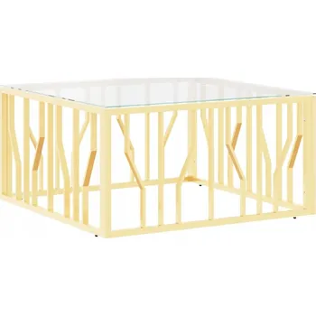 Konferenční stolek Konferenční stolek se skleněnou deskou s mramorovým vzorem, zlatá ocel, 80x80x40 cm