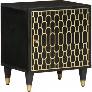 Noční stolek Noční stolek retro z masivního mangového dřeva, černý, 40x33x46 cm, vyřezávaný vzor