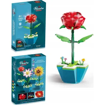 ostatní stavebnice STAVEBNICE RŮŽE V KVĚTINÁČI - 138 DÍLKŮ, LED PODSVÍCENÍ
