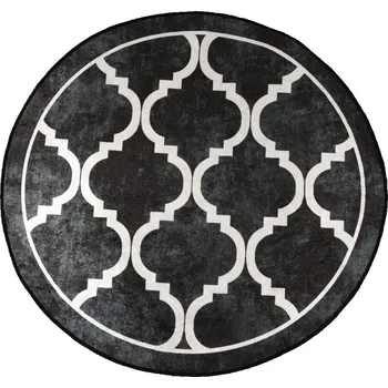 Koberec Koberec Sametový Protiskluzový Černo-Bílý, Ø120 cm, Výška Vlny 4 mm