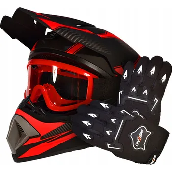 Helma na motorku Helma Brýle Rukavice na Koloběžku Cross Enduro Quad BMX MTB Červená XS