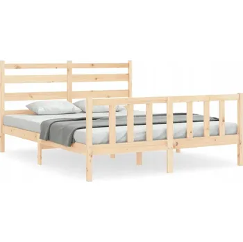 Postel Dřevěná borovicová postel 206 x 165,5 x 100 cm, neošetřené dřevo