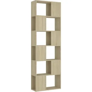 Knihovna Regál, knihovna, dělicí stěna, 6 přihrádek, dub sonoma, 60x24x186 cm