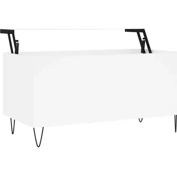 Konferenční stolek Konferenční stolek se zvedacím mechanismem, úložným prostorem, kovové nohy, bílý, 90x44 cm